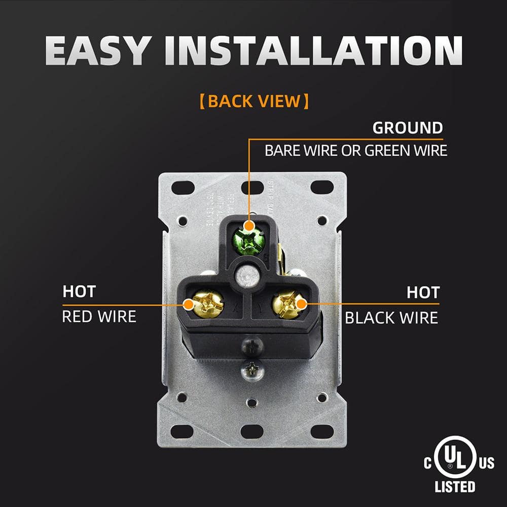 50 Amp Black Thermoplastic Tamper Resistant Single Outlet