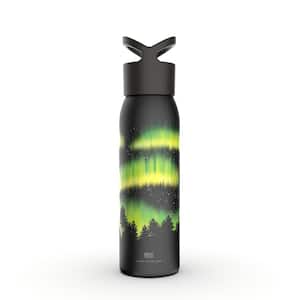 24 oz. Aurora Panther Black Resuable Single Wall Aluminum Water Bottle with Threaded Lid
