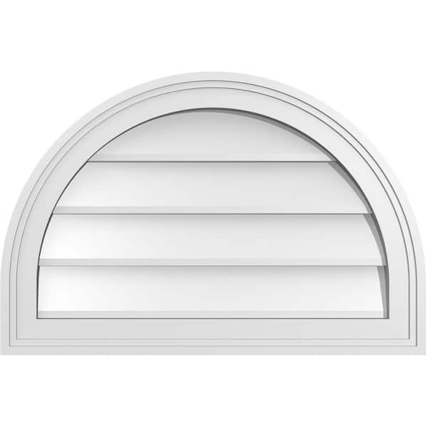 Ekena Millwork 24 in. x 16 in. Round Top White PVC Paintable Gable Louver Vent Non-Functional