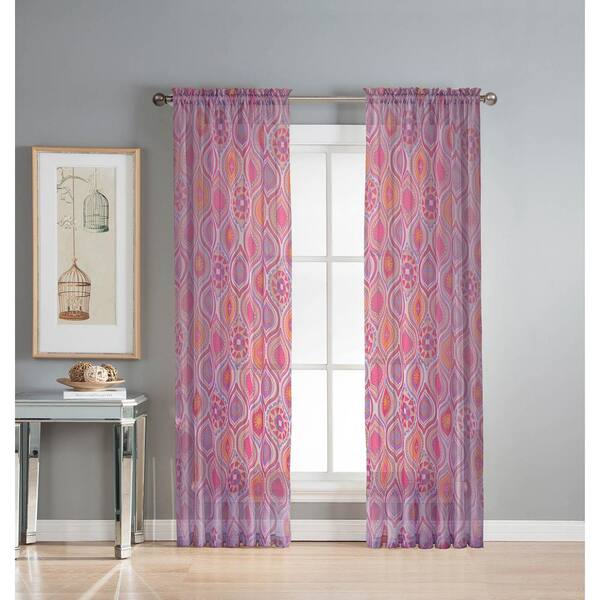 Window Elements Pink Abstract Grommet Sheer Curtain - 54 in. W x 96 in. L