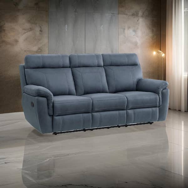 Benjara 84.5 in. Pillow Top Arm Microfiber Rectangle Gray Microfiber Sofa in Blue