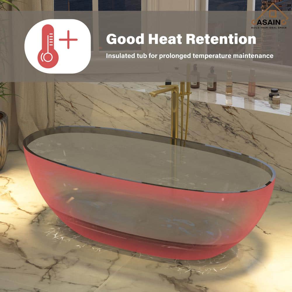 67'' x 30'' Black Transparent Resin Freestanding Soaking Bathtub