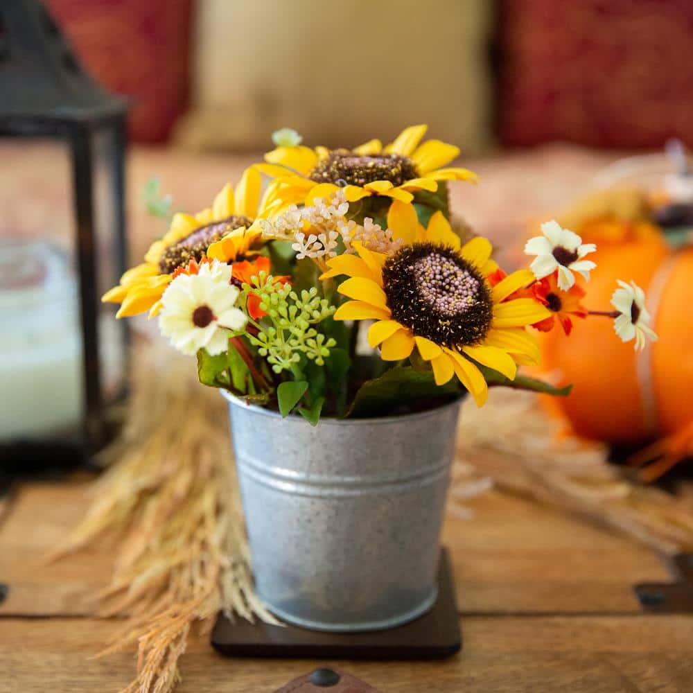 Autumn Harvest Sunflower Mix in Farmhouse Galvanized Tin
