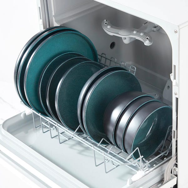 24-Piece Black and Green Stoneware Dinnerware Set Service for 6 Bowl and Plate Dinner Set Dishware with Plates Bowls