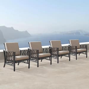 Luxury Bronze Rocking Aluminum Outdoor Lounge Chair with Beige Polyester Cushions (4-Pack)