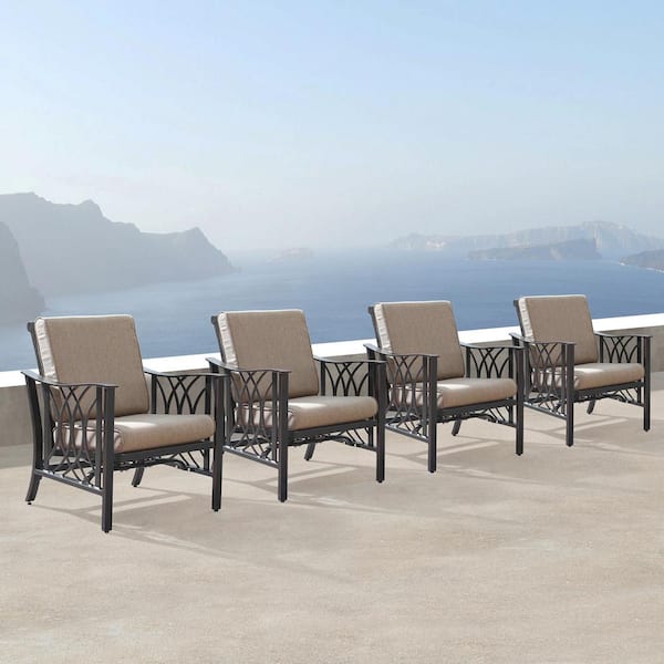Oakland Living Luxury Bronze Rocking Aluminum Outdoor Lounge Chair with Beige Polyester Cushions (4-Pack)