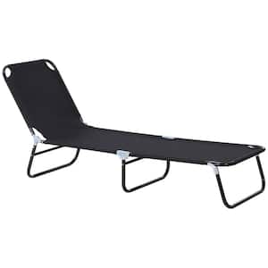 Black Frame Folding Outdoor Lounge Chair in Black Sun Tanning Chair with 5-Level Reclining Back for Beach, Yard, Patio