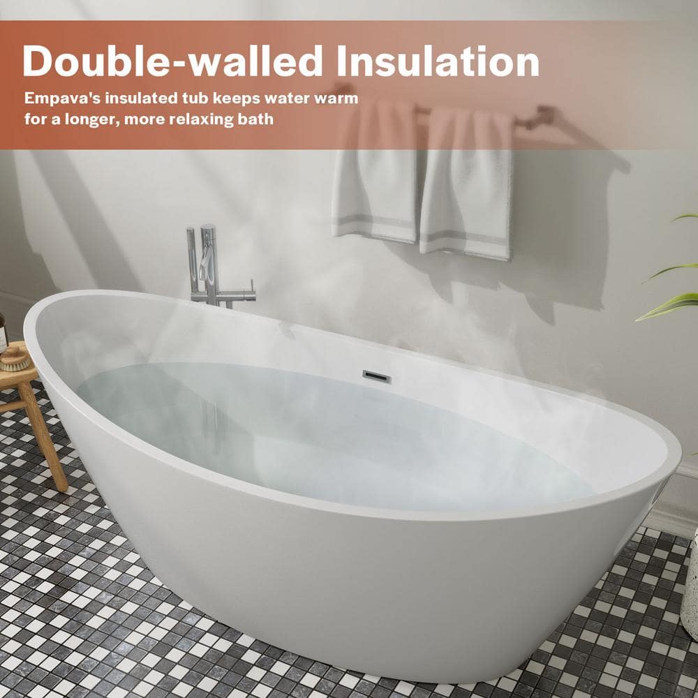 Empava 59'' White Acrylic Freestanding Oval Soaking Tub