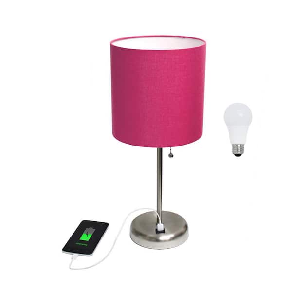 19.5 in. Pink Table Desk Lamp for Living Room with USB Charging Port and LED Bulb Included