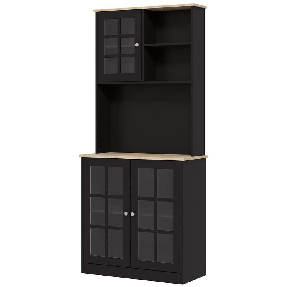 14.50 in. W x 31.50 in. D x 72 in. H Black Wood Freestanding Linen Cabinet with Glass Doors and Shelves in Black price history on PriceWatchPro