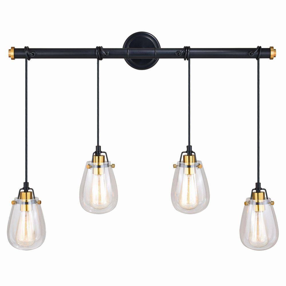 Kassidy 32.5'' Black and Natural Brass Four-Light Indoor/Outdoor Pendant