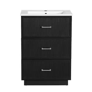 18.25 in. W x 24 in. D x 34.13 in. H 1 Sink Freestanding Bath Vanity in Black with White Ceramic Top and 3-Drawers