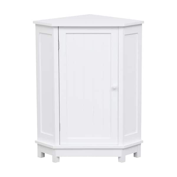 28.15 in. W x 15 in. D x 67.4 in. H White Wood Linen Cabinet with Adjustable Shelf and Storage Racks