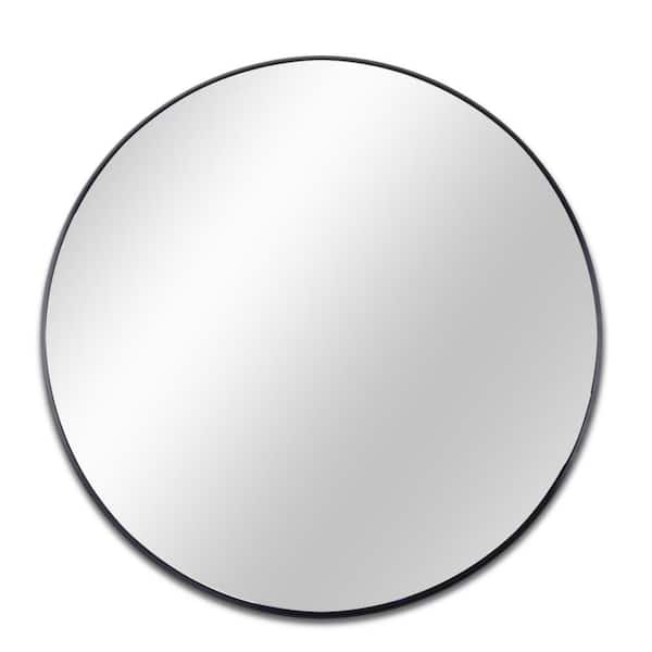 JimsMaison 36 in. W x 36 in. H Large Round Aluminium Framed Wall Mounted Bathroom Vanity Mirror in Black