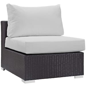 Convene Patio Wicker Armless Middle Outdoor Sectional Chair in Espresso with White Cushions