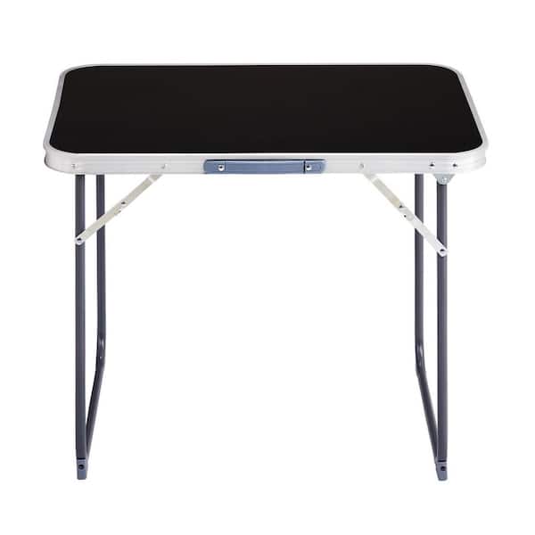 27.5 in. Black Rectangle Aluminum Picnic Tables Seating Capacity 2 without Umbrella Hole