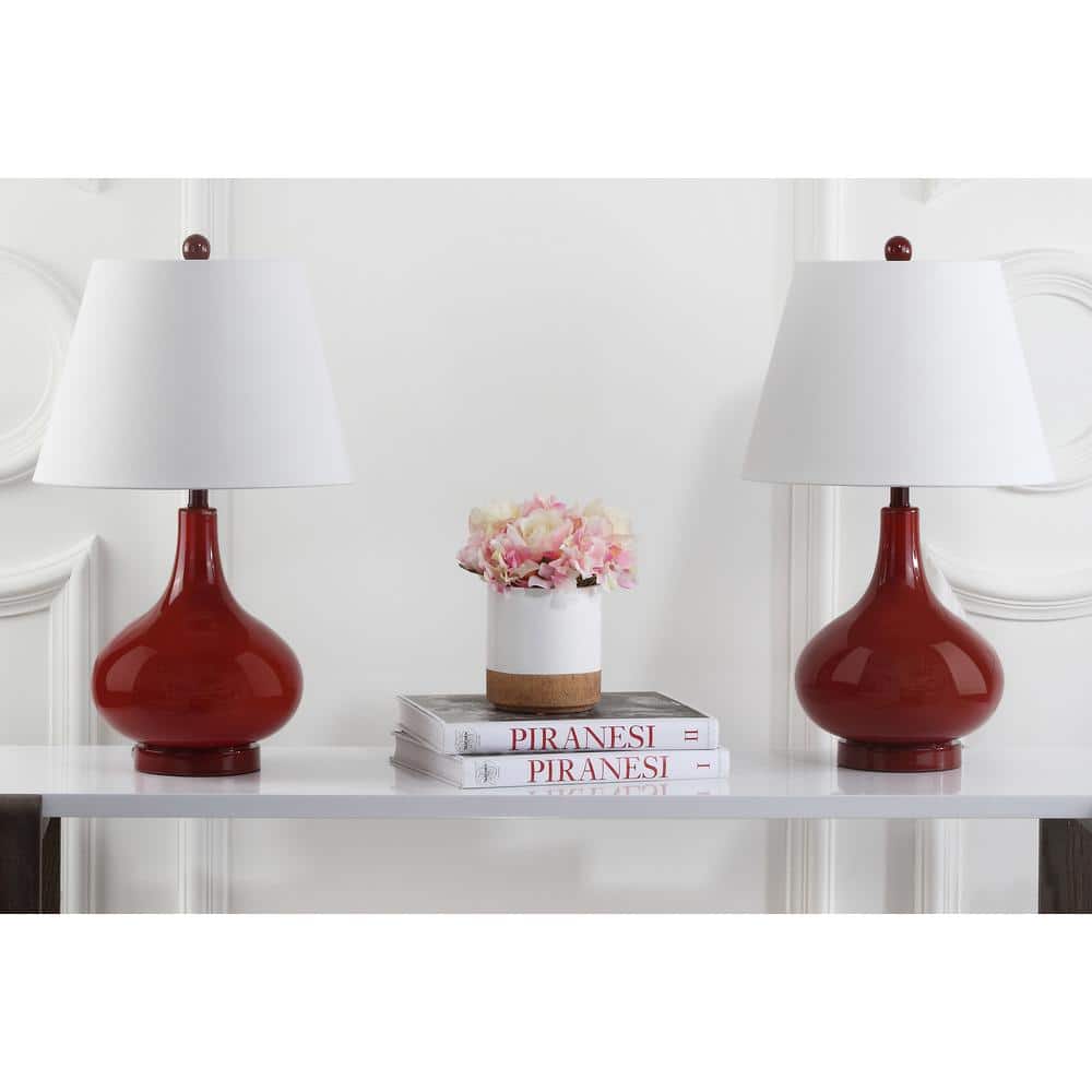 Amy 24-inch Red Glass Gourd Table Lamp Set with Cotton Shade