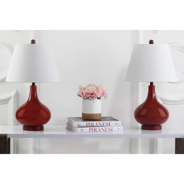 Amy 24 in. Red Gourd Glass Table Lamp with White Shade (Set of 2)