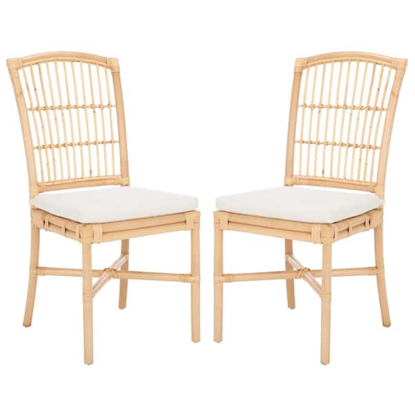 SAFAVIEH Arne White/Natural 18.11 in. Rattan Dining Chair Set of 2