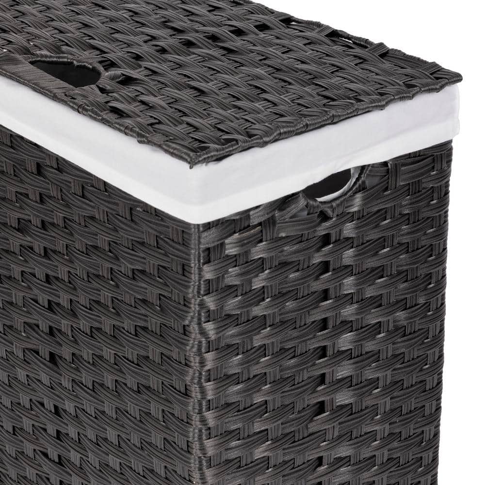 Black Handwoven Plastic Collapsible Frame Hamper with Lid