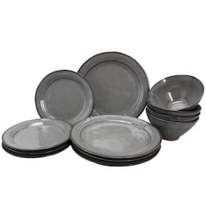 Terranea 12-Piece Rustic Grey Earthenware Dinnerware Set (Service for 4)