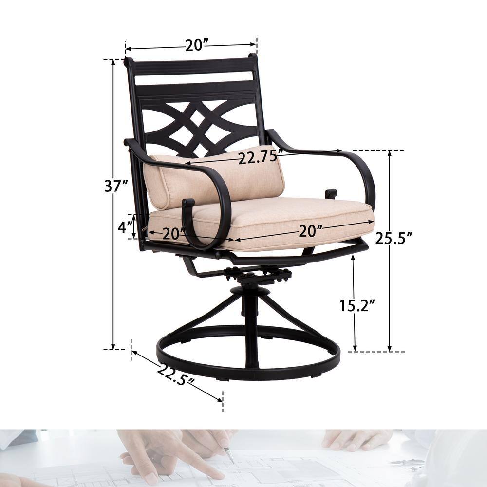7-Piece Black Steel Patio Dining Set with Beige Cushions