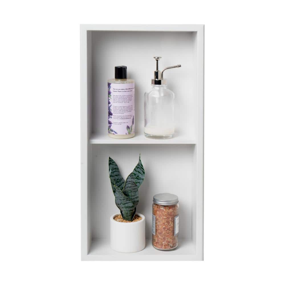 Matte White Stainless Steel Double Shelf Shower Niche