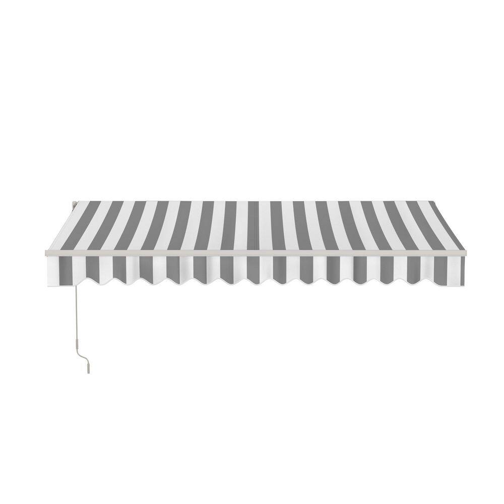 Gray and White Striped Motorized Retractable Patio Awning, 10' x 8'