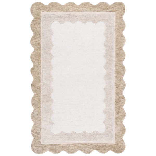 Martha Stewart Denali 3 ft. x 5 ft. Specialty Beige/Ivory Border Wavy Indoor/Outdoor Area Rug