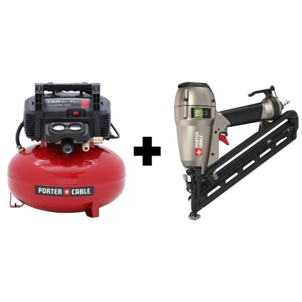Porter-Cable 6 Gal. 150 PSI Portable Electric Air Compressor and 15-Gauge Pneumatic 2-1/2 in. Angled Finish Nailer -  DA250CC2002