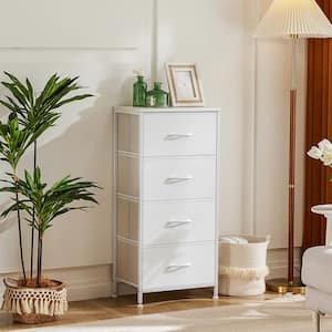 White 4-Drawer 18 in. W Dressers with Fabric Bins and Steel Frame Bedroom Storage Organizer Chest of Drawers