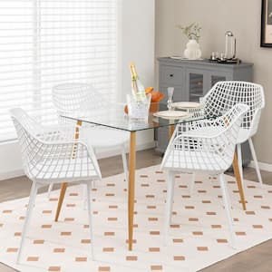 White Modern Plastic Shell Hollow Dining Chair Set of 4 with Metal Legs for Living Room