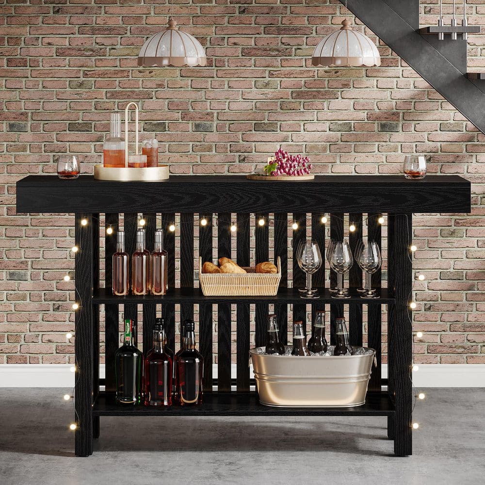 Kearsten Rectangle Black 63 in. Corner Bar Home Table with Storage