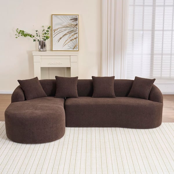 98.8 in. W Chenille L-Shape Modular Sectional Sofa in Brown, Compressed and No Assembly