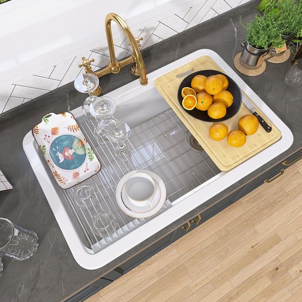 Zeafive Sino 33 in. Drop-In/Undermount Single Bowl White Fireclay