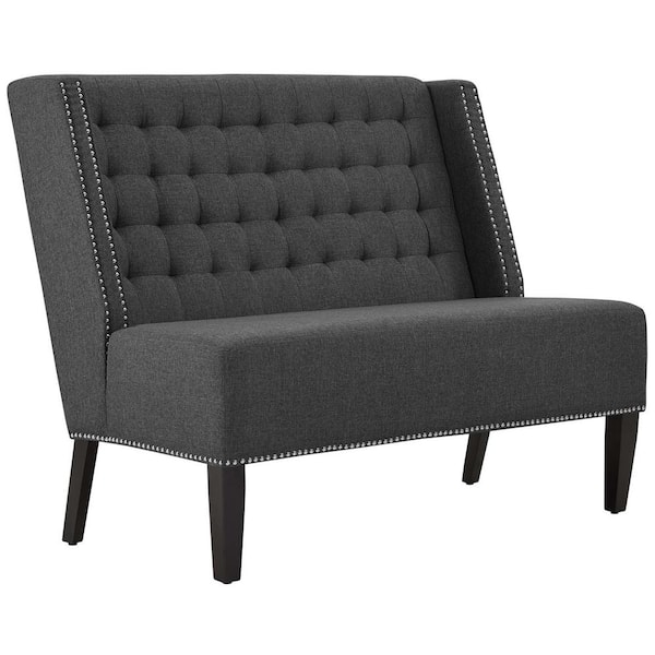MODWAY Achieve 52 in. Gray Polyester 3-Seater Armless Settee with Nailheads