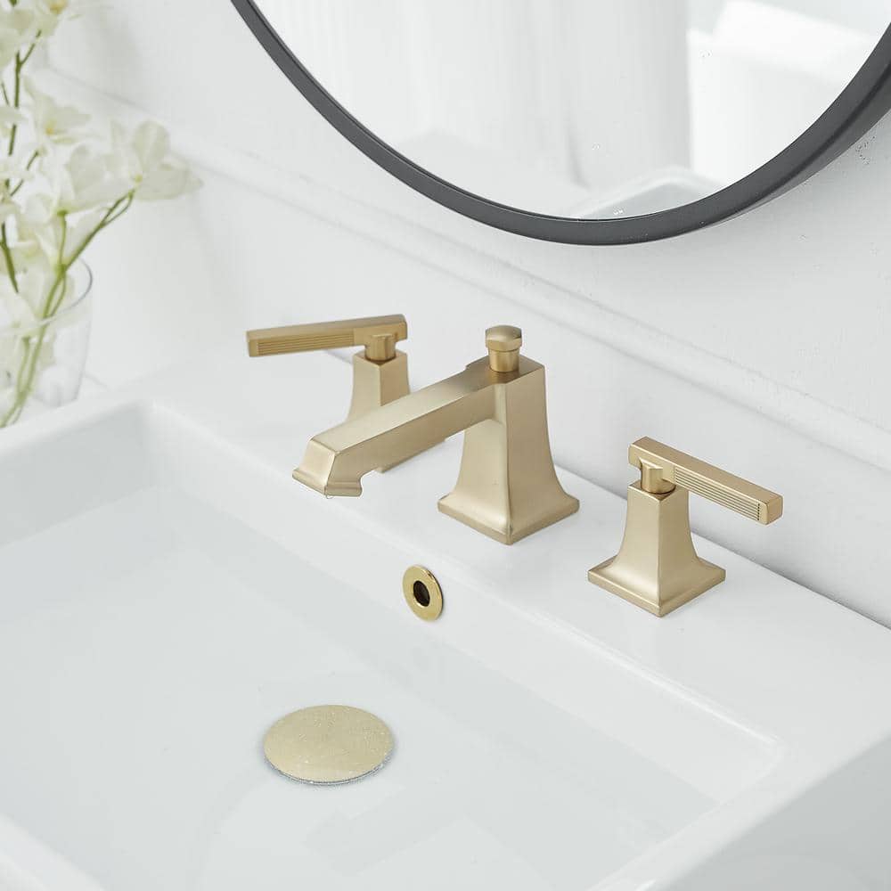 Brushed Gold 2-Handle Widespread Bathroom Faucet with Drain Assembly