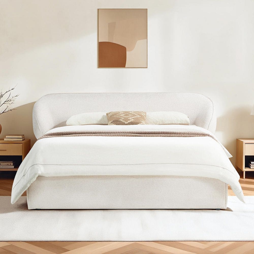 Cruz Beige Wood Upholstered Bed Frame King Platform Bed with Round Headboard, Waterproof Fabric, No Box Spring Needed price history on PriceWatchPro