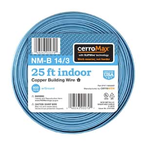 25 ft. 14/3 Light Blue Solid CerroMax SLiPWire Copper NM-B Wire
