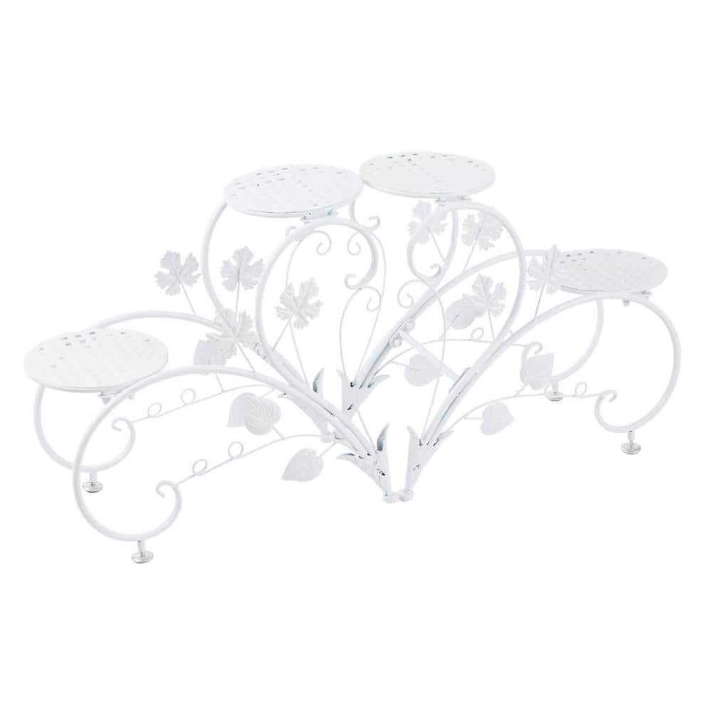 35 in. x 17 in. x 8.3 in. Indoor White Metal Plant Stand Heart Shaped,  4-P