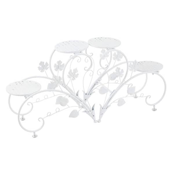 AESOME 35 in. x 17 in. x 8.3 in. Indoor White Metal Plant Stand Heart Shaped,  4-Potted Rack 2-Tier Garden Kits and Accessories