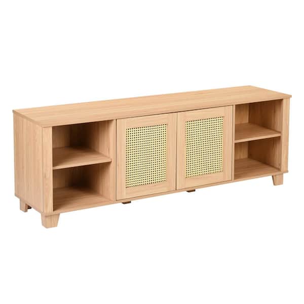 Homy Casa Panya 64.4 in. Oak TV Stand With 2 Doors Fits TV's up to 73 in. with Cable Management