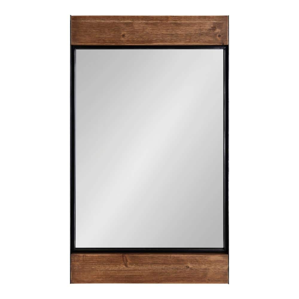 Rustic Brown and Black Rectangular Wood Wall Mirror