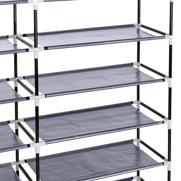 TXT&BAZ 36-Pairs Portable Shoe Rack Double Row with Nonwoven Fabric Cover (7-Tiers Black)