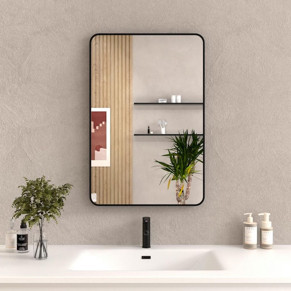 42 in. W x 42 in. H Metal Round Framed Wall Mount Bathroom Vanity Mirror in Black