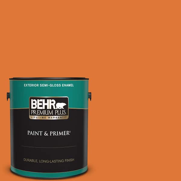 BEHR PREMIUM PLUS 1 gal. #240B-7 Carrot Stick Semi-Gloss Enamel Exterior Paint & Primer