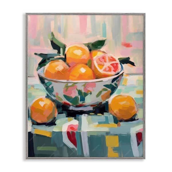 Stupell Industries Kitchen Bowl of Oranges by LSR Design Studio Gray Framed Food Giclee Art Print 14 in. x 11 in.