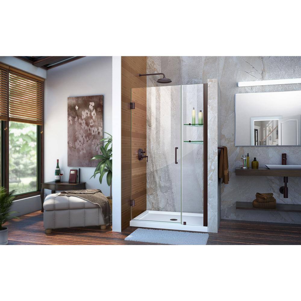 Unidoor 42" x 72" Frameless Hinged Shower Door in Oil Rubbed Bronze