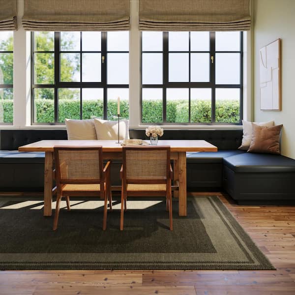 Nate Berkus x Rugs Canon Bordered Wool Cozy Green 5 ft. x 8 ft. Indoor Area Rug