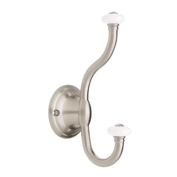 Liberty 6-2/3 in. Brushed Nickel Coat Hook with Porcelain Knobs